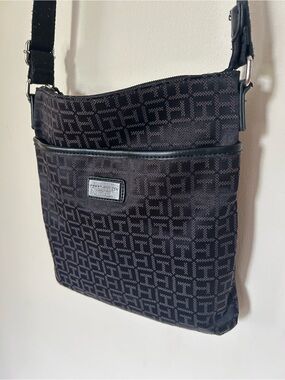 Tommy Hilfiger Black Monogram Crossbody Messenger Bag